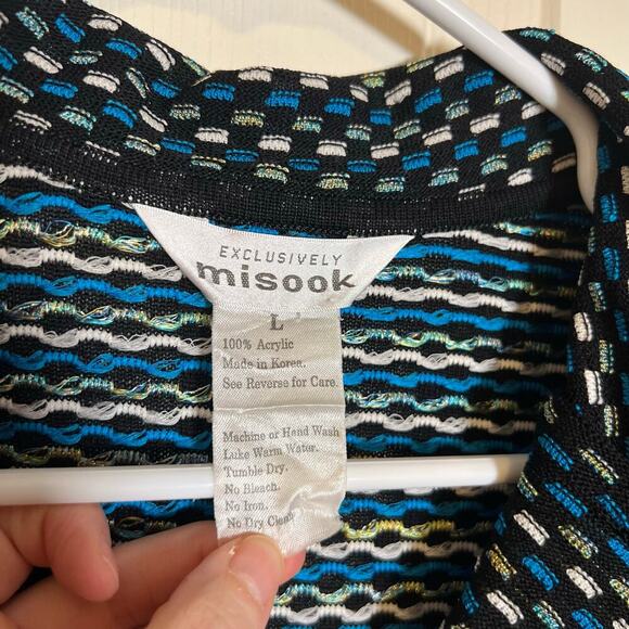 Exclusively Misook Blue, White, Black Metallic Blazer Style Knit Cardigan Large - Picture 10 of 10